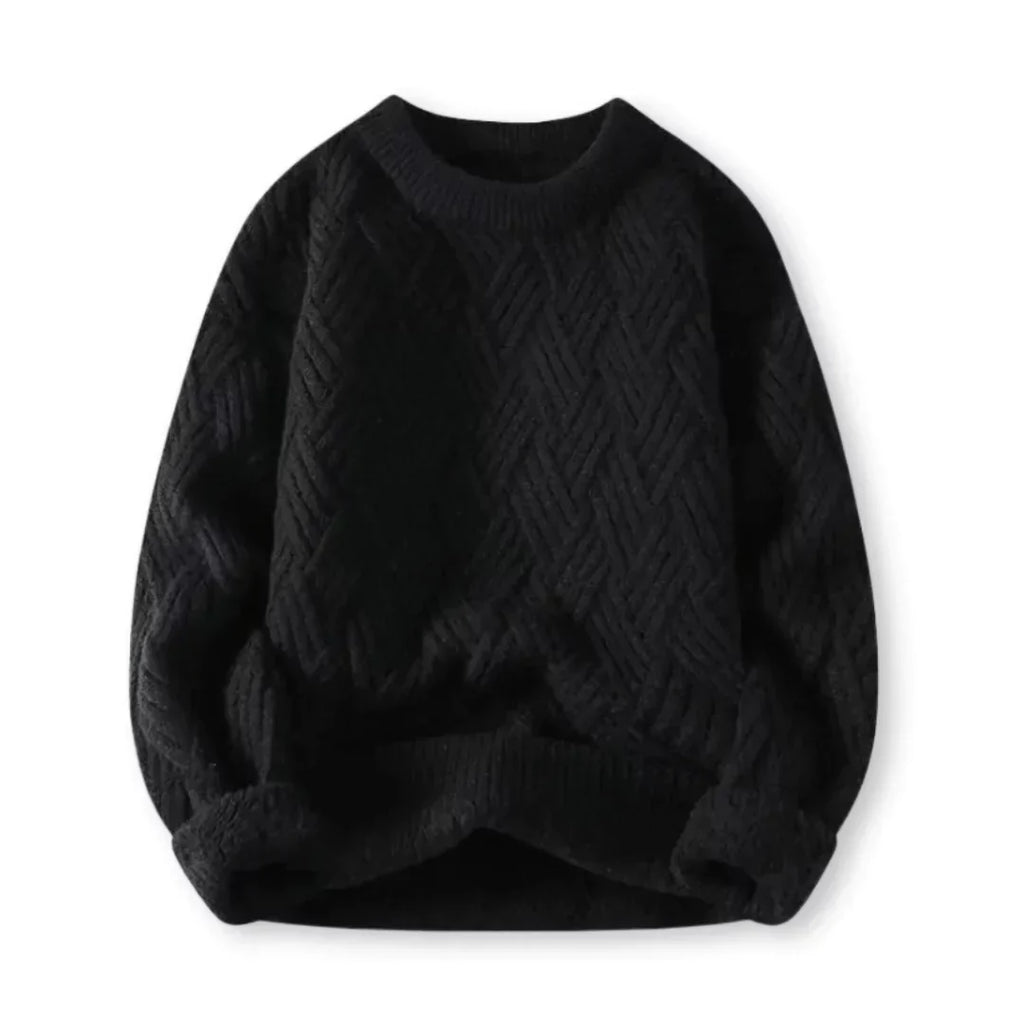 Warm Cozy Men's Cable Knit Sweater - Crewneck Wool Blend
