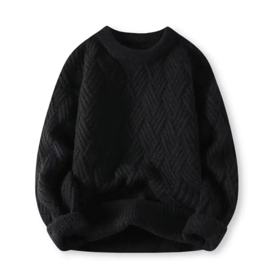 Warm Cozy Men's Cable Knit Sweater - Crewneck Wool Blend