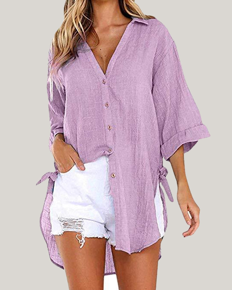 Breathable women’s casual shirt – V-neck, soft cotton, for everyday wear