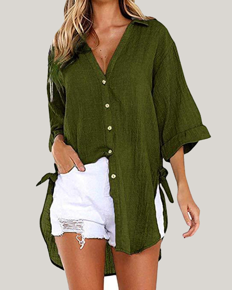 Breathable women’s casual shirt – V-neck, soft cotton, for everyday wear