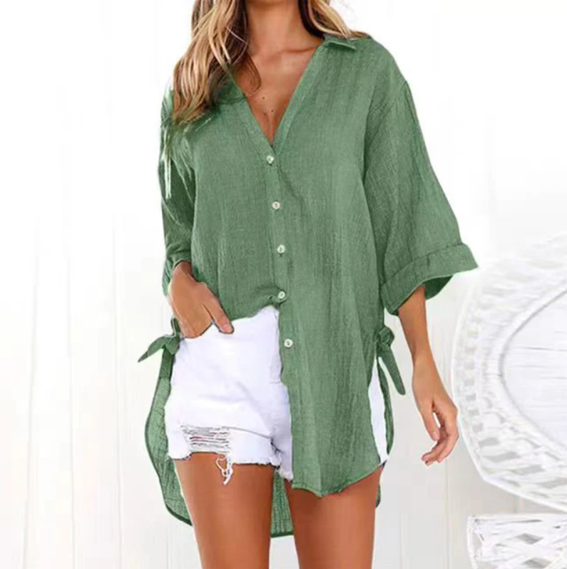 Breathable women’s casual shirt – V-neck, soft cotton, for everyday wear