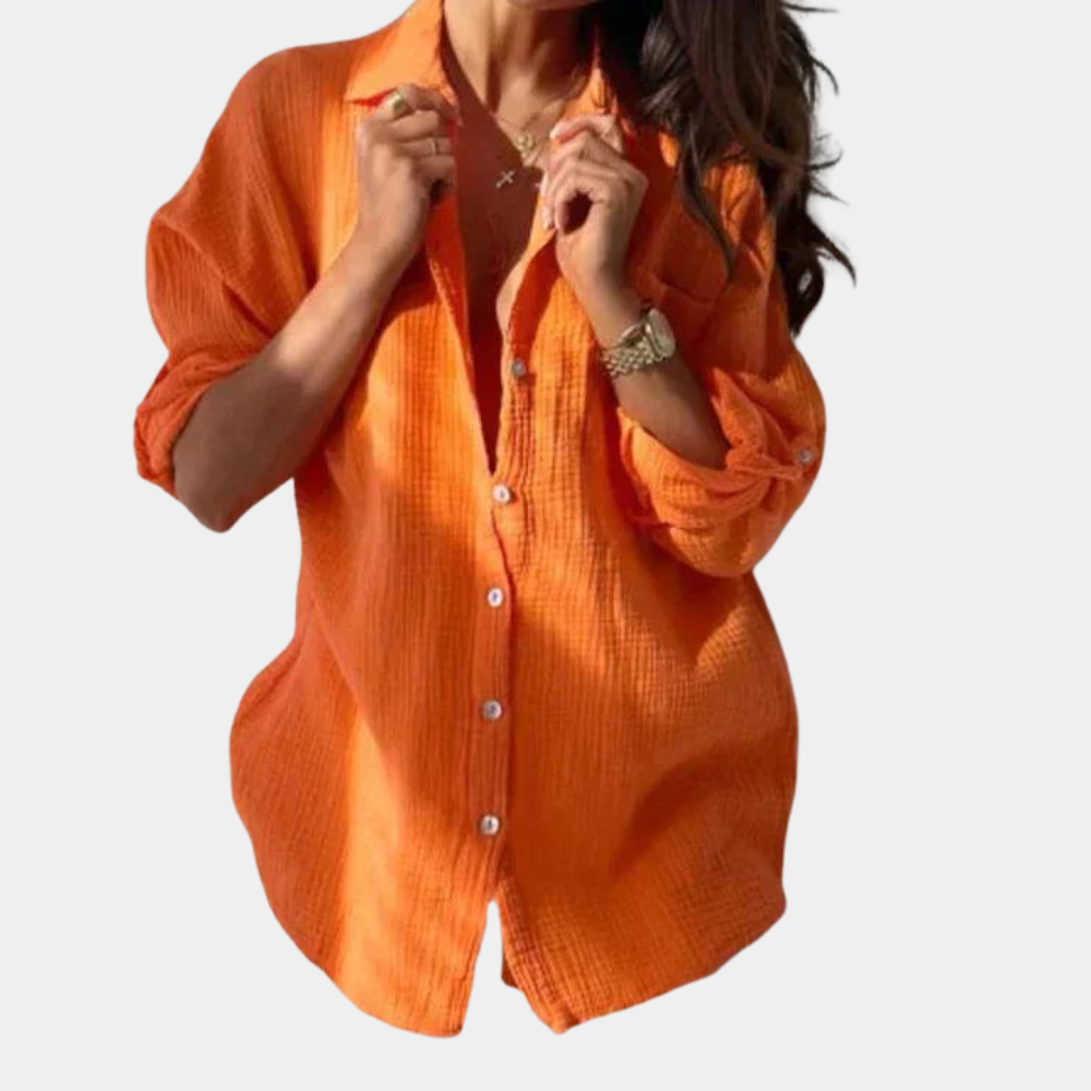 Lightweight & versatile women’s button-up blouse – breathable design, for summer, easily paired