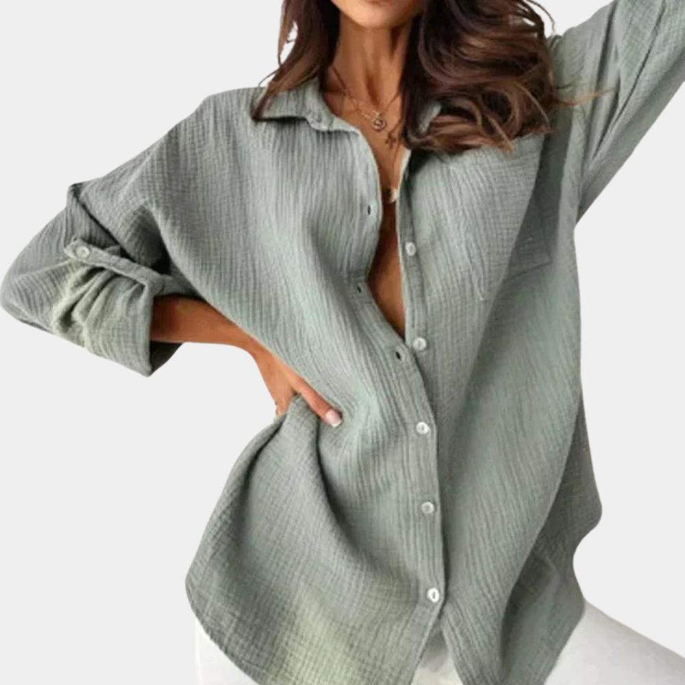 Lightweight & versatile women’s button-up blouse – breathable design, for summer, easily paired