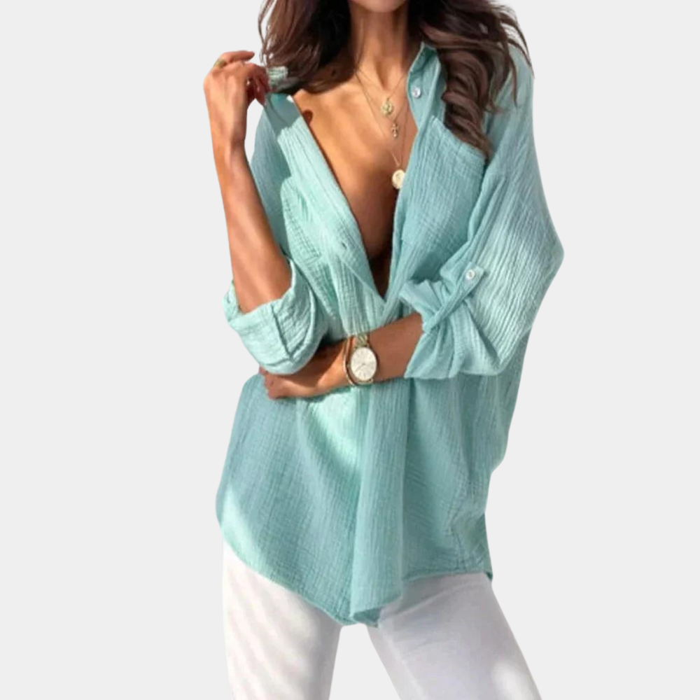 Lightweight & versatile women’s button-up blouse – breathable design, for summer, easily paired