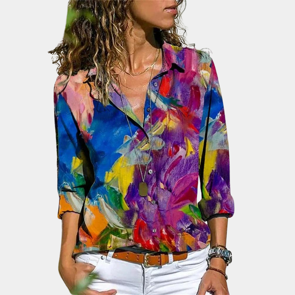 Lightweight & flattering women’s blouse – colorful summer design, breathable material, for any occasion