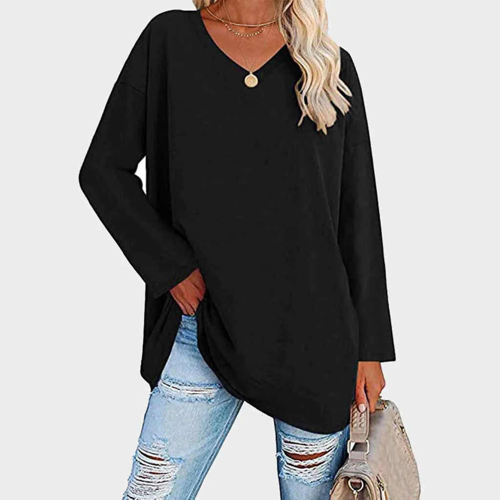 Lightweight & oversized women’s blouse – long sleeve v-neck, polyester, for summer