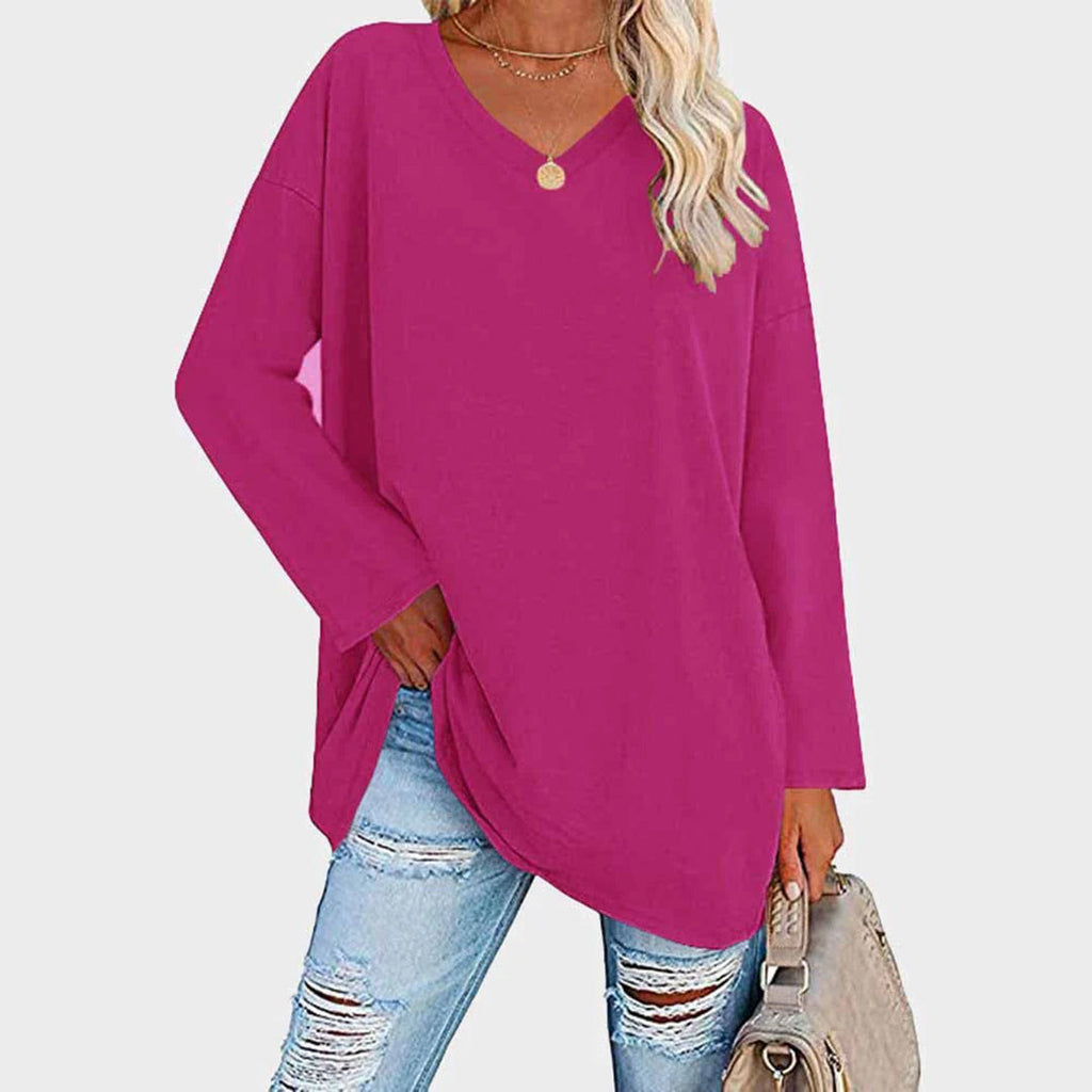 Lightweight & oversized women’s blouse – long sleeve v-neck, polyester, for summer