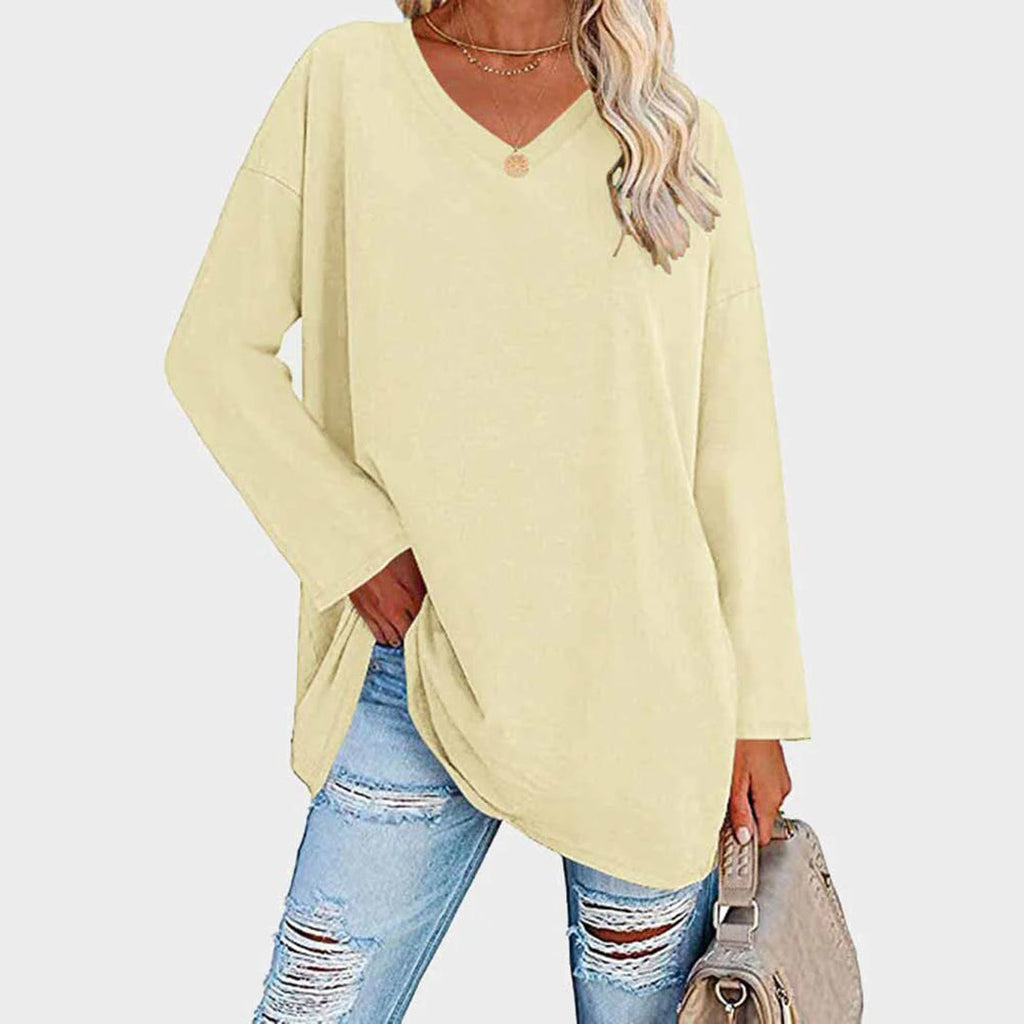 Lightweight & oversized women’s blouse – long sleeve v-neck, polyester, for summer