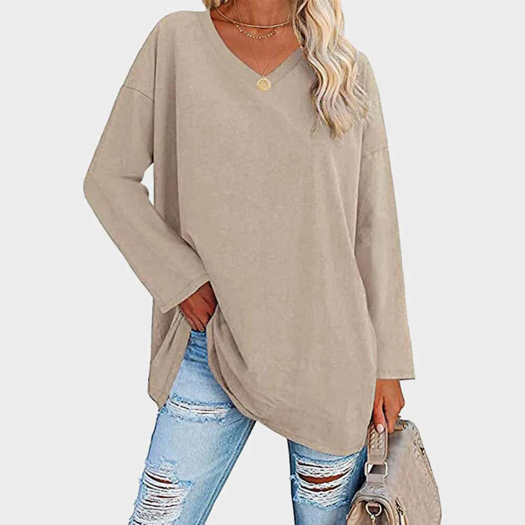 Lightweight & oversized women’s blouse – long sleeve v-neck, polyester, for summer