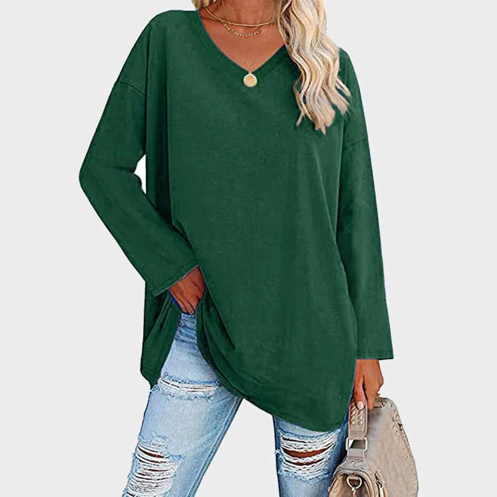 Lightweight & oversized women’s blouse – long sleeve v-neck, polyester, for summer