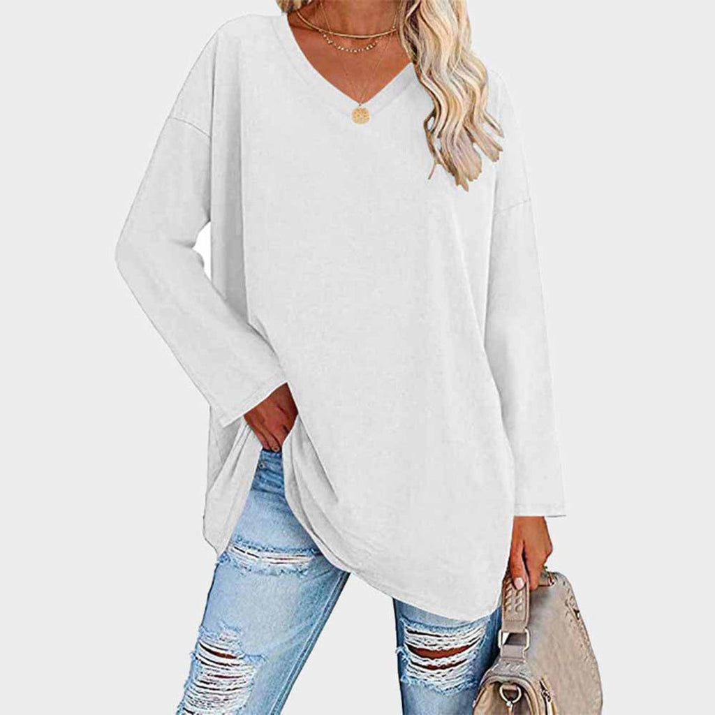 Lightweight & oversized women’s blouse – long sleeve v-neck, polyester, for summer