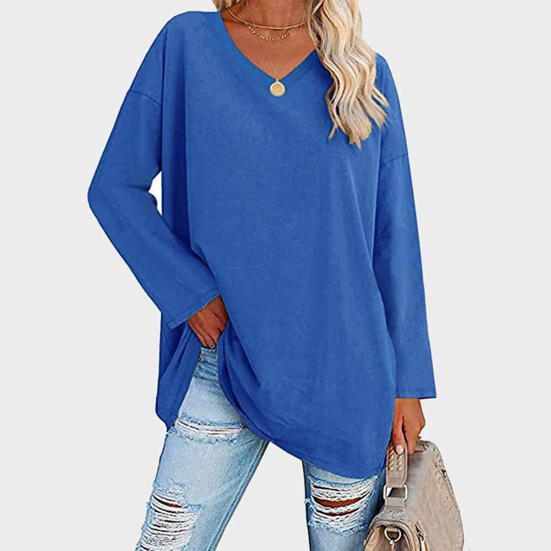 Lightweight & oversized women’s blouse – long sleeve v-neck, polyester, for summer
