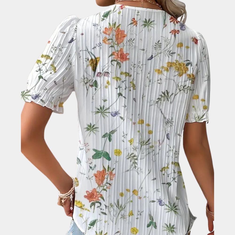 Lightweight & Flattering Women’s Blouse – Floral Lace Trim, Breathable Fabric, for Summer Outings