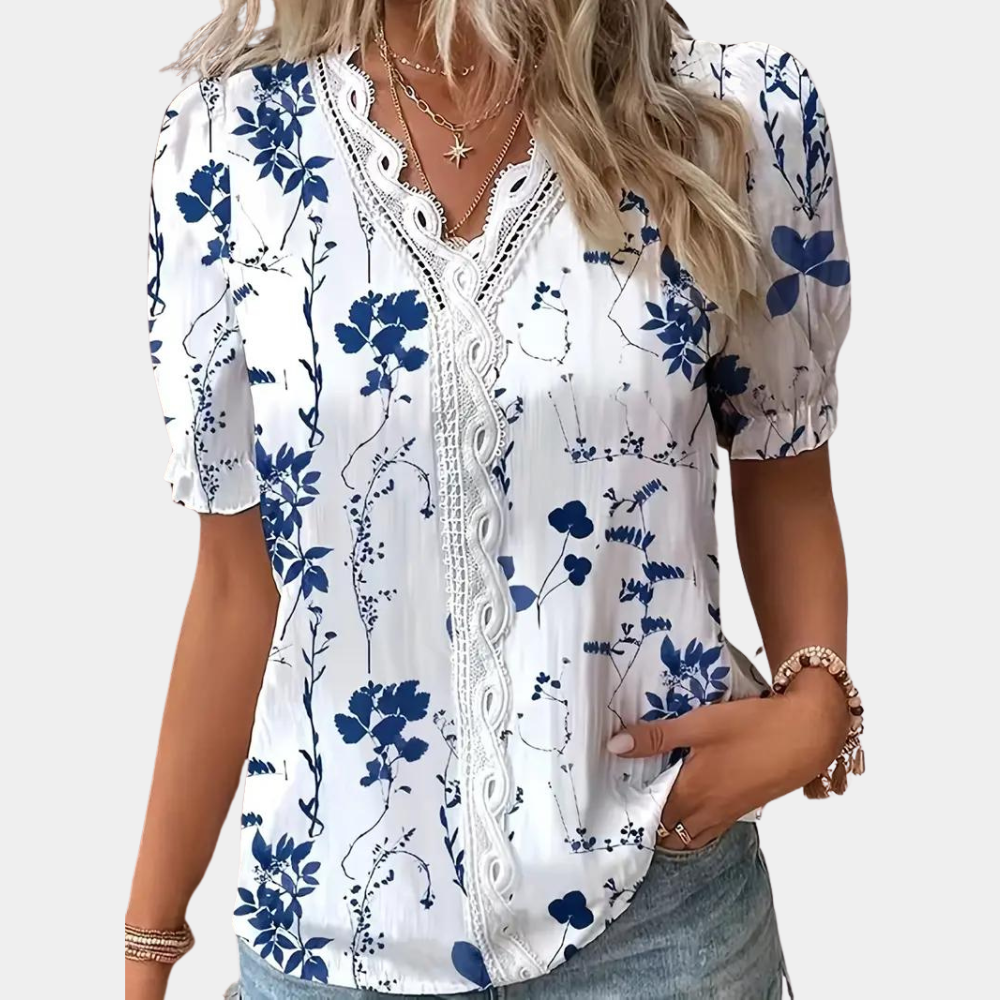 Lightweight & Flattering Women’s Blouse – Floral Lace Trim, Breathable Fabric, for Summer Outings