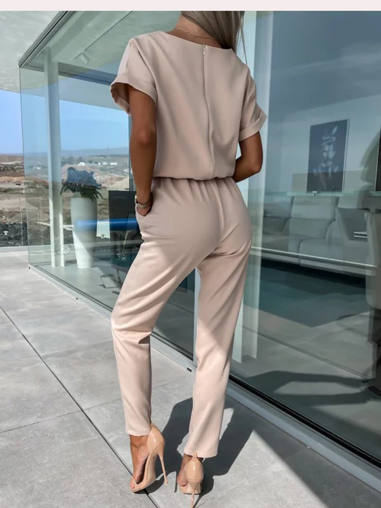 Lightweight & flattering women's jumpsuit – short sleeve, soft fabric, for versatile occasions