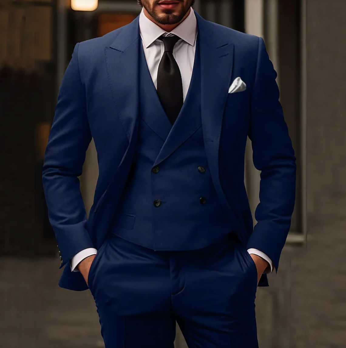 Lightweight men’s 3-piece suit – tailored blazer, refined vest, matching trousers, for weddings and formal events