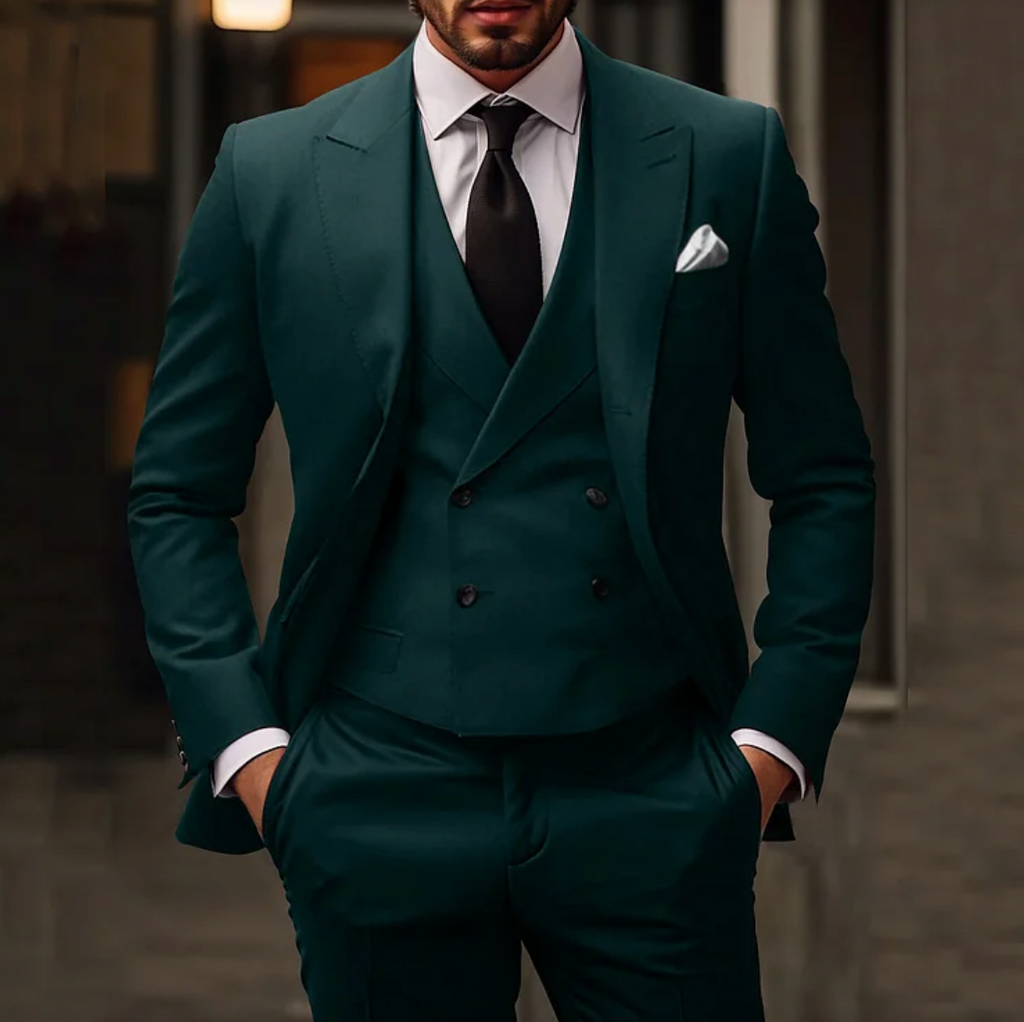 Lightweight men’s 3-piece suit – tailored blazer, refined vest, matching trousers, for weddings and formal events