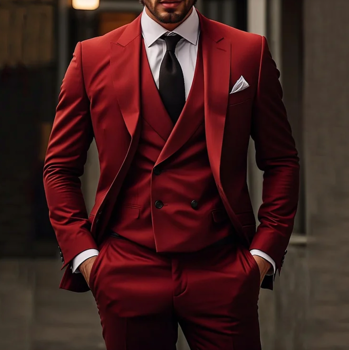 Lightweight men’s 3-piece suit – tailored blazer, refined vest, matching trousers, for weddings and formal events