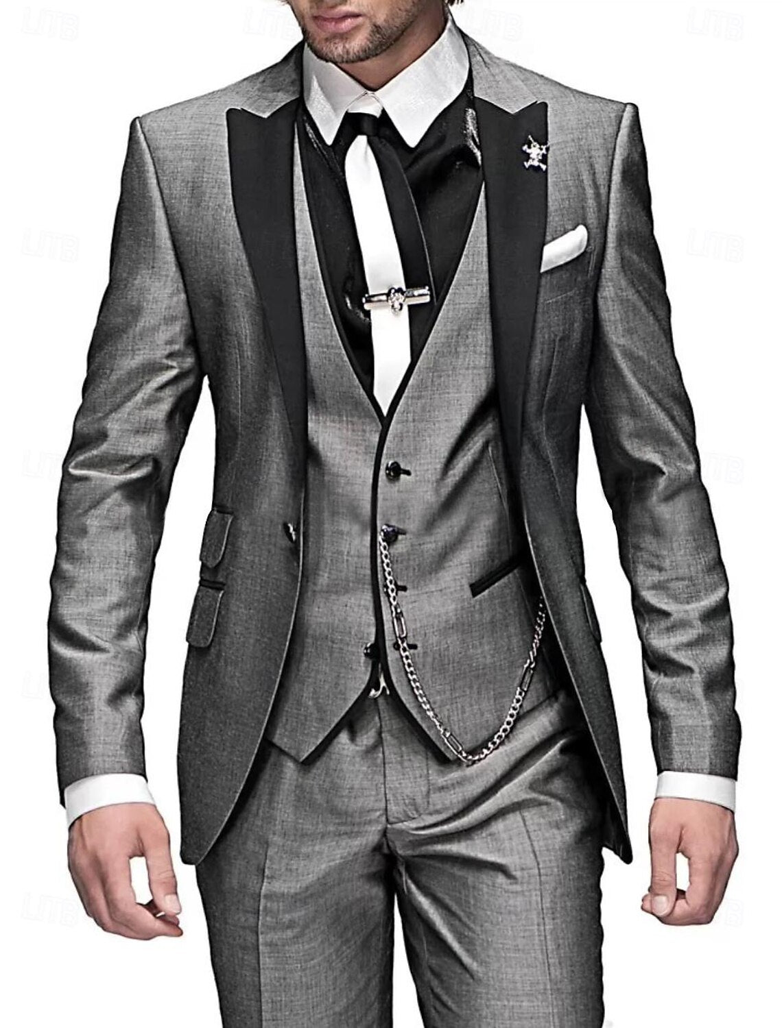 Lightweight men's linen suit set – tailored blazer, vest, trousers, for business and wedding events