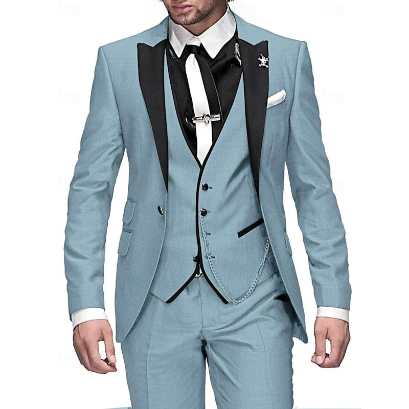 Lightweight men's linen suit set – tailored blazer, vest, trousers, for business and wedding events