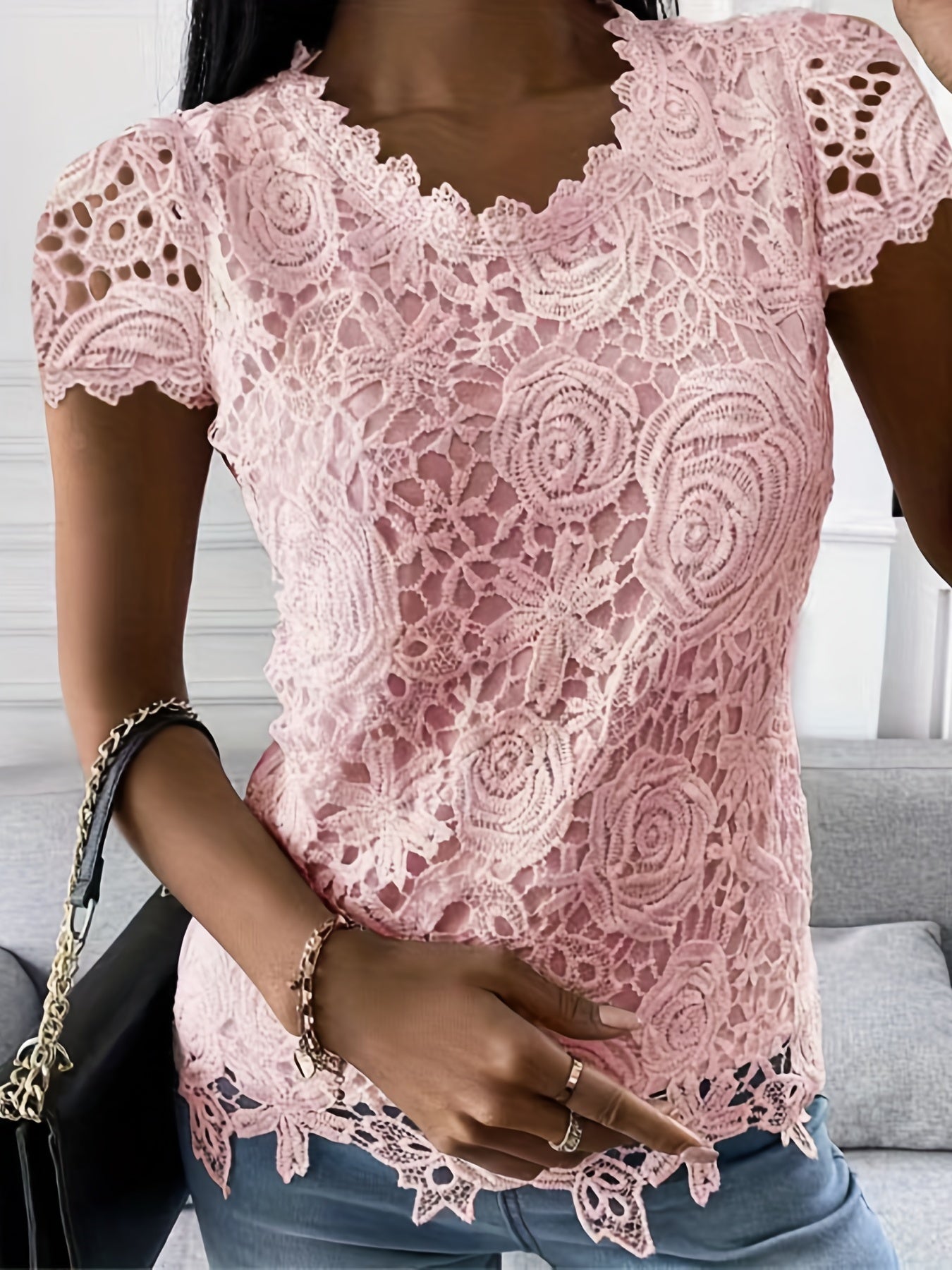 Leichtes Damen-T-Shirt mit kurzen Ärmeln – elegantes Design, atmungsaktives Material, für Frühling und Sommer