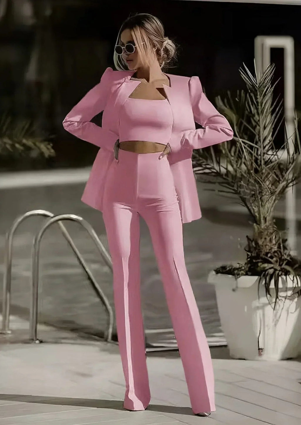 Lightweight women's suit set – tailored blazer, stylish top, fitted trousers, for office or evening events