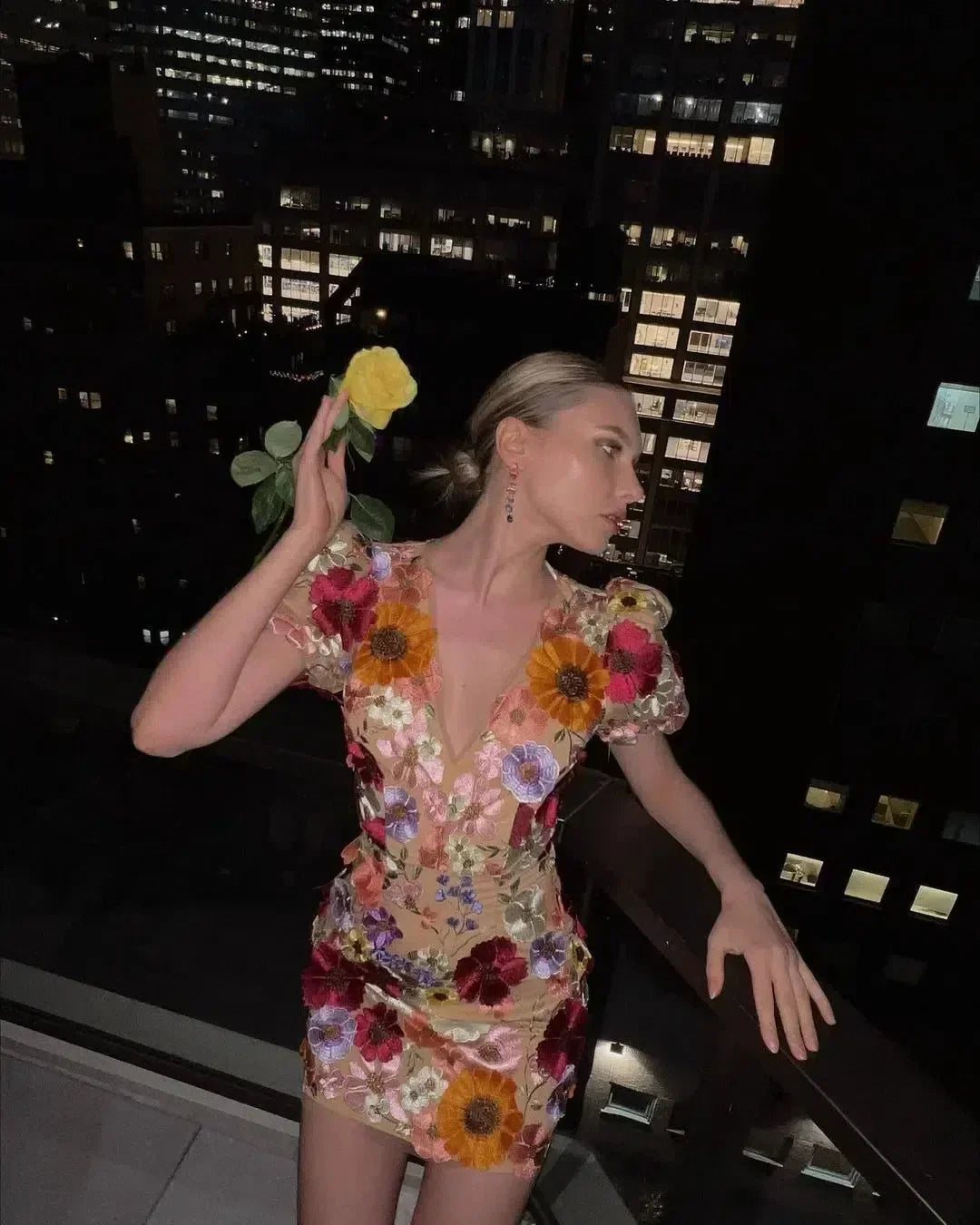 Floral Mini Dress for Women with Deep V-Neckline and Puff Sleeves, Perfect Summer Wedding Guest Dress in Multi-Color