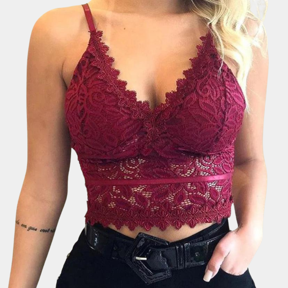 Breathable women’s lace crop top – floral design, lightweight, for summer