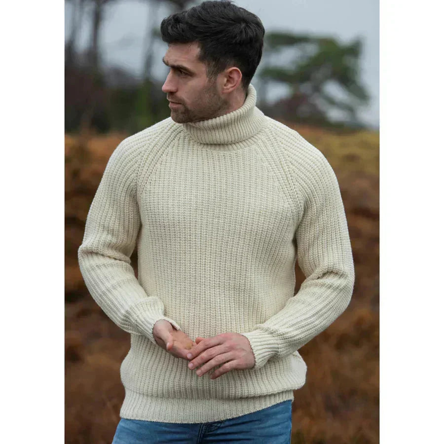 Warm Cozy Men's Turtleneck Sweater - Chunky Ribbed Wool