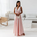 Elegant Women's Maxi Dress with V Neckline - Versatile Long Formal Dress for All Occasions
