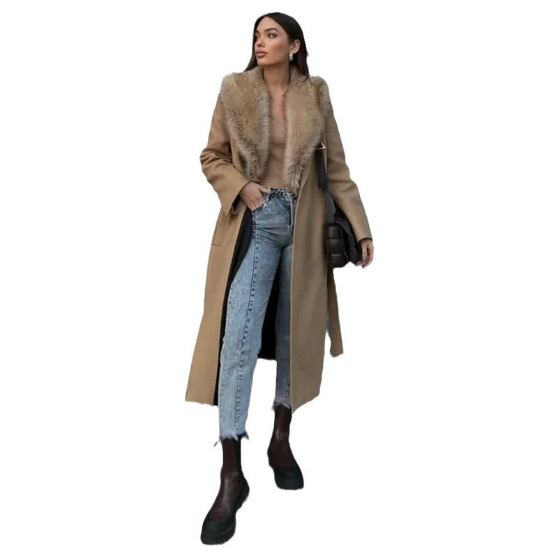 Warm Flattering Women Long Coat- Turn Down Collar, Polyester