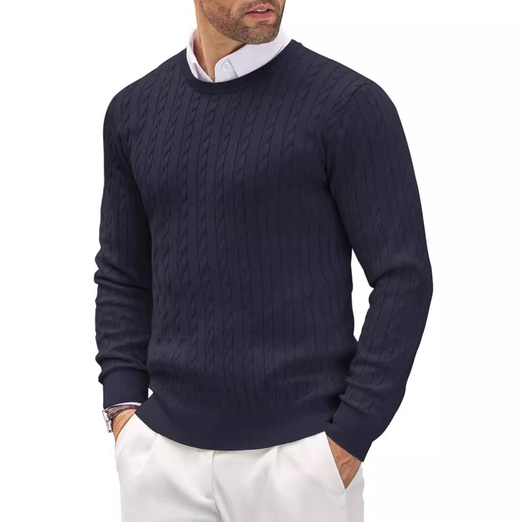Fitted Men's Knit Sweater - Slim Cable Knit, Cotton, Casual