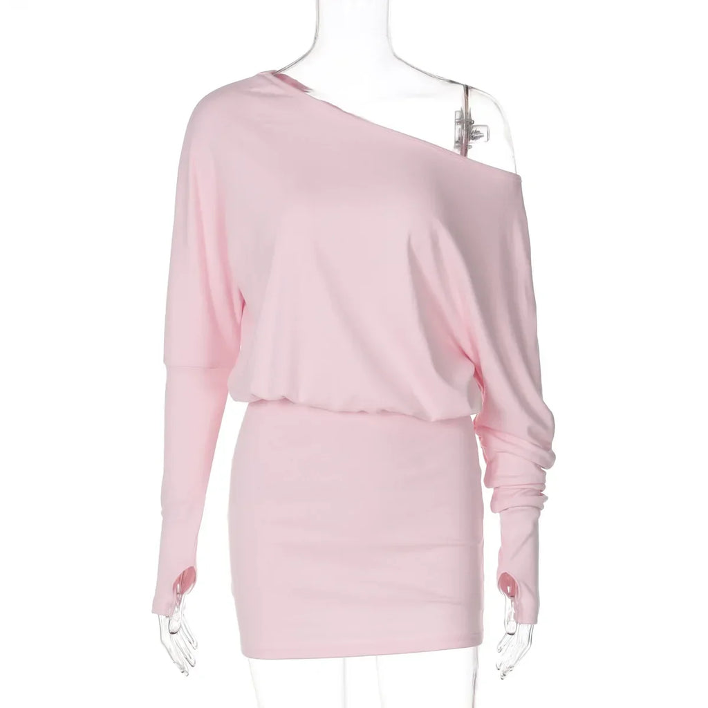 Off Shoulder Sheer Mini Dress with Long Sleeves and Ruched Bodycon Fit for Women