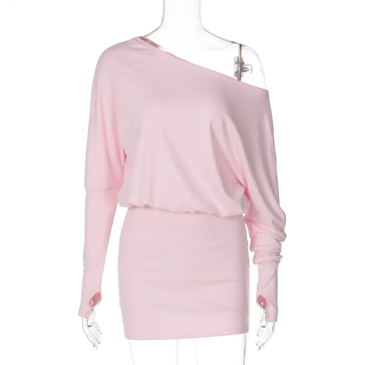 Off Shoulder Sheer Mini Dress with Long Sleeves and Ruched Bodycon Fit for Women