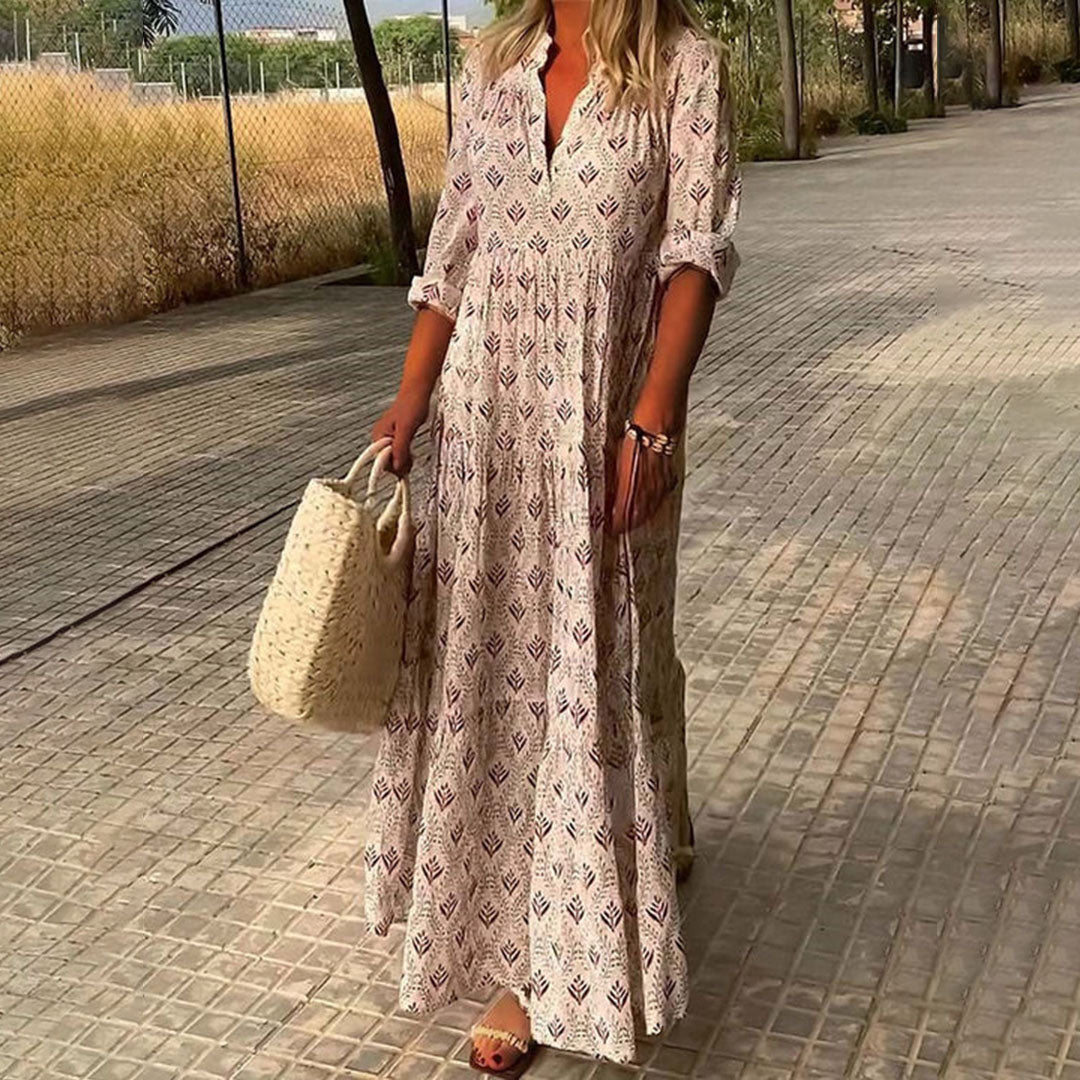 Boho Maxi Dress for Women with Flattering V-Neck and Lightweight Fabric, Full-Length Long Dress for Special Occasions