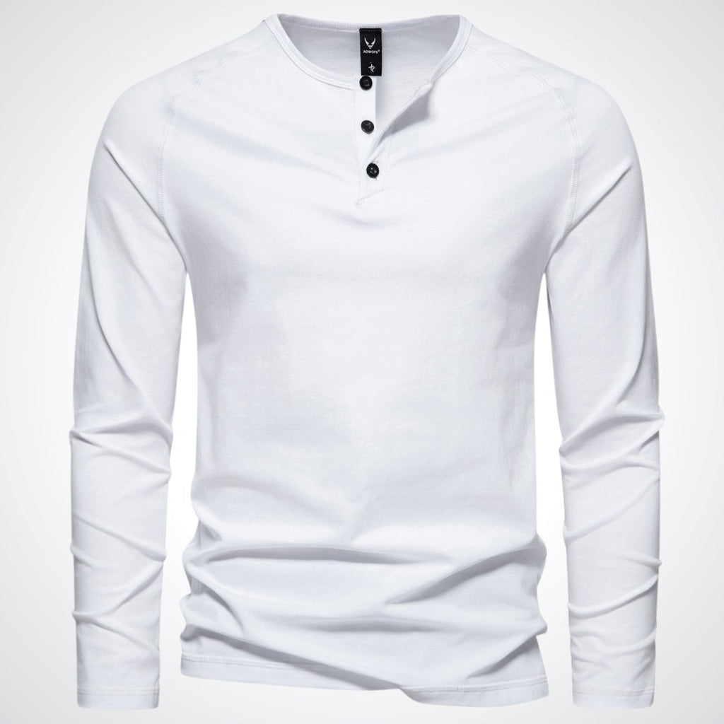Lightweight Mens Long Sleeve Henley - Fitted Cotton, Casual