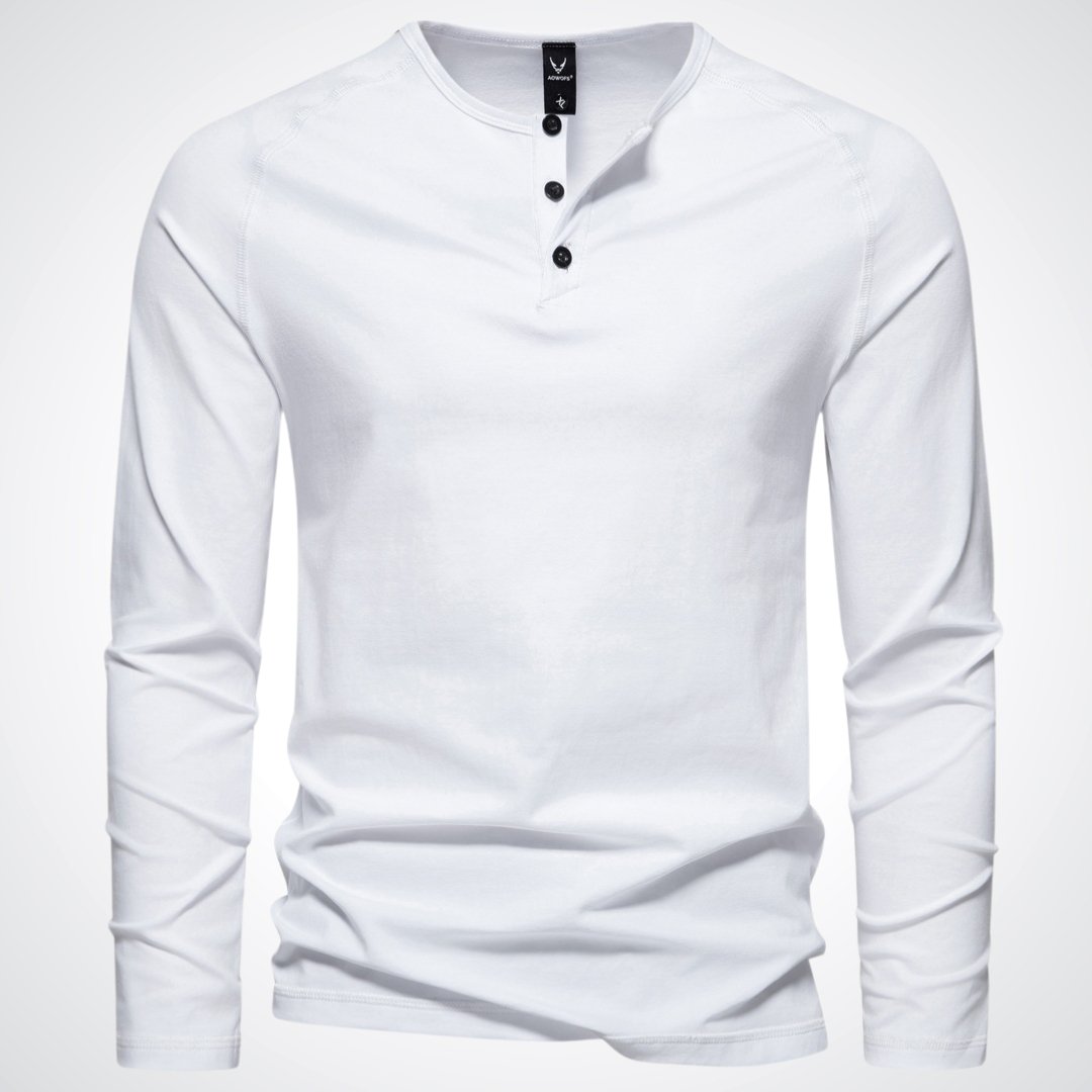 Lightweight Mens Long Sleeve Henley - Fitted Cotton, Casual
