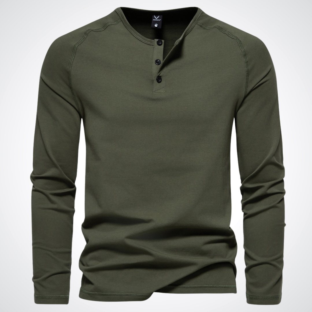 Lightweight Mens Long Sleeve Henley - Fitted Cotton, Casual