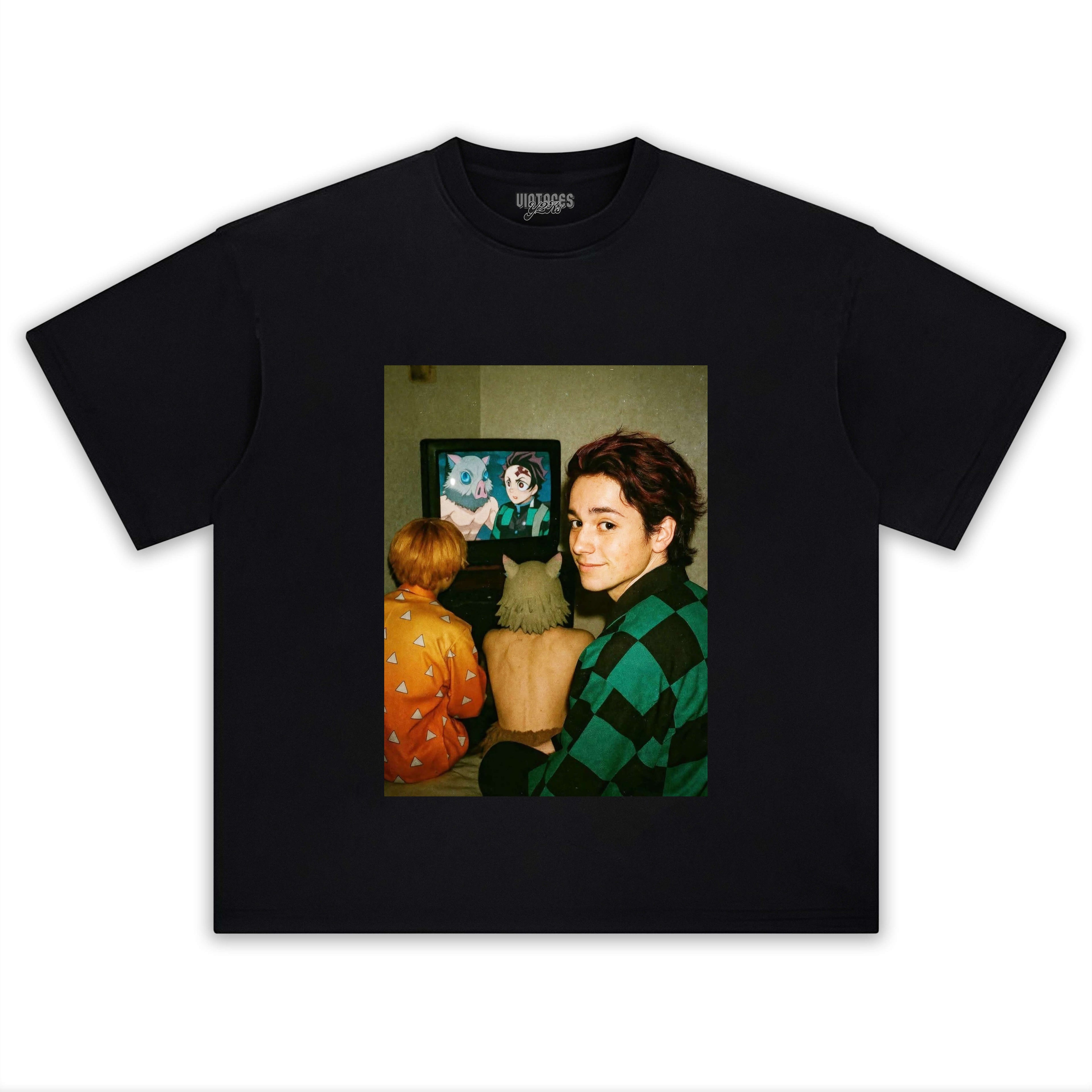 RETRO COMBINATION OF CELEBRITY AND DEMON SLAYER CREATIVITY TEE