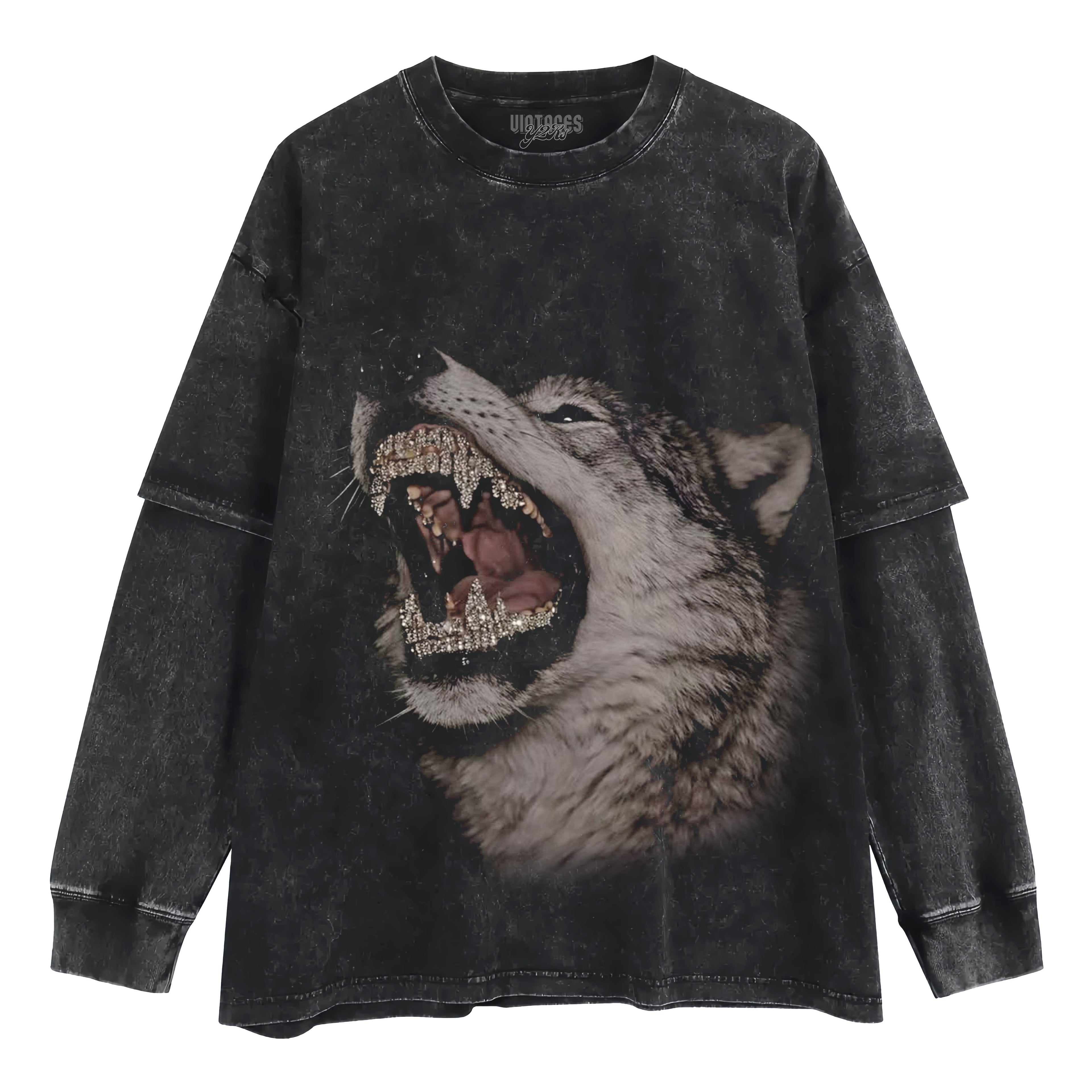RETRO STREET STYLE & DARK GRAY WOLF TANK TOP & TEE & LONG SLEEVE & LAYERED LS & HOODIE