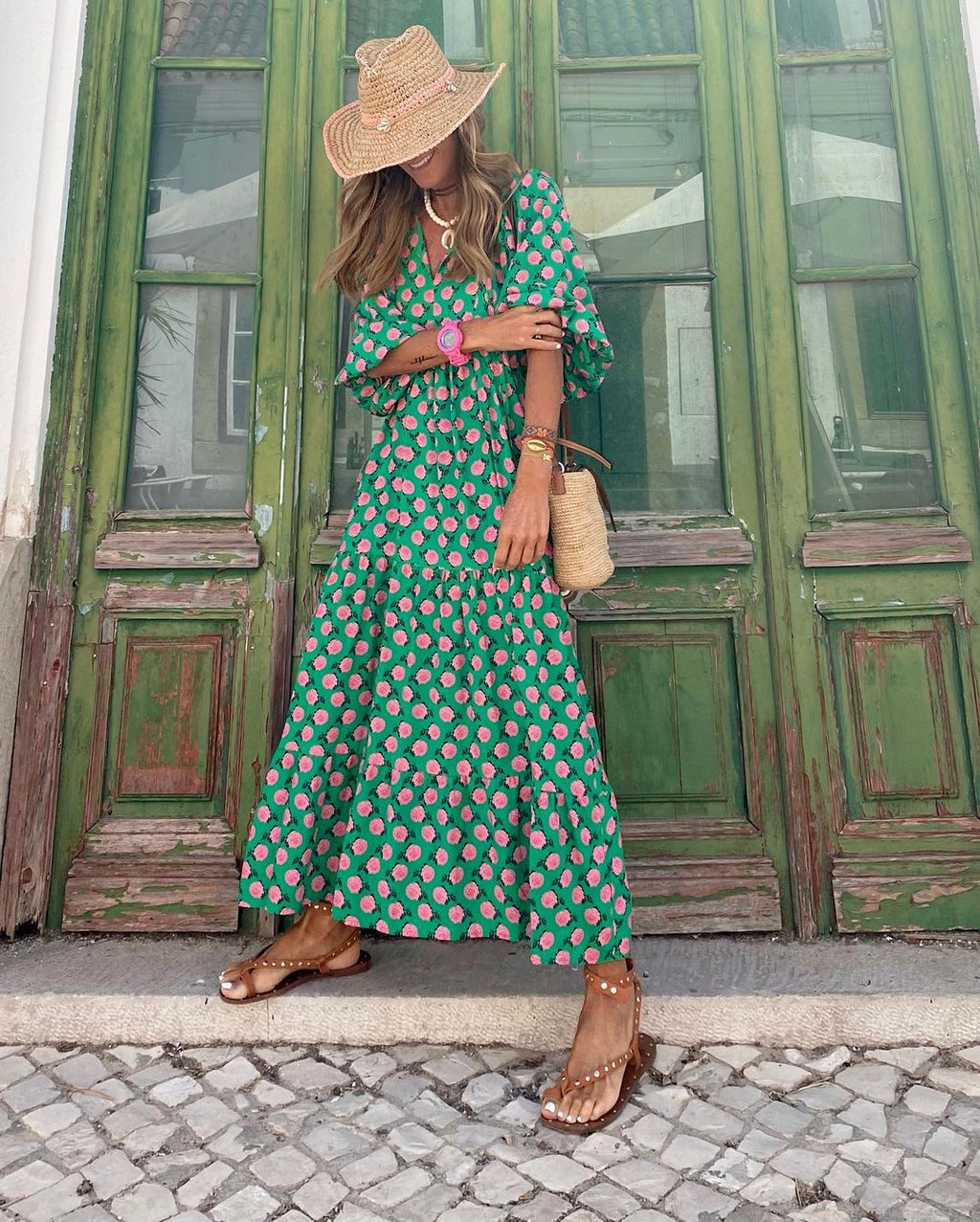 Elegantes Maxikleid mit langen Ärmeln für Damen, schmeichelhaftes Blumenmuster, perfekt für formelle Anlässe und besondere Feierlichkeiten