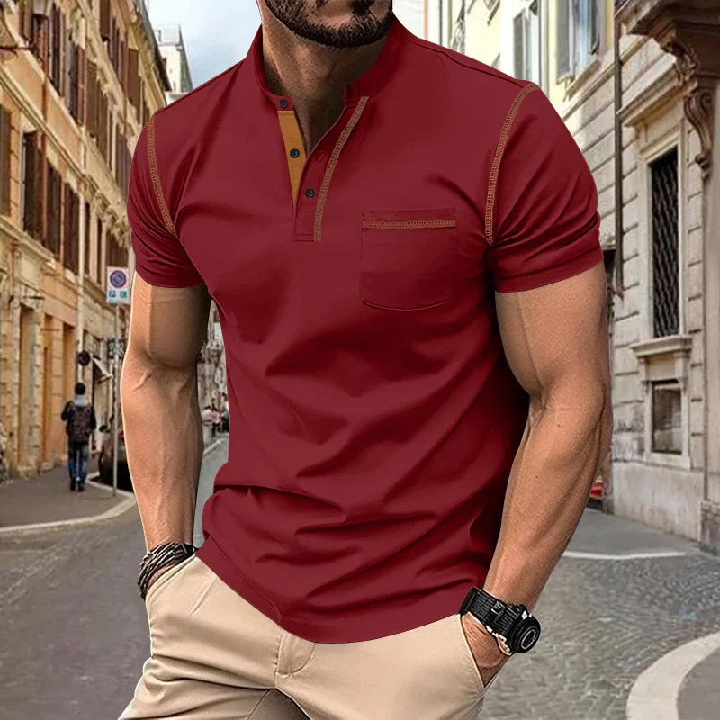 Sommerliches, europäisch-amerikanisches Herren-Polohemd mit Stehkragen