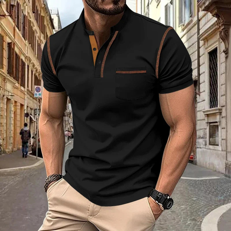 Summer Fashion European American Men's Casual Polo Shirt, Stand-Up Collar Top