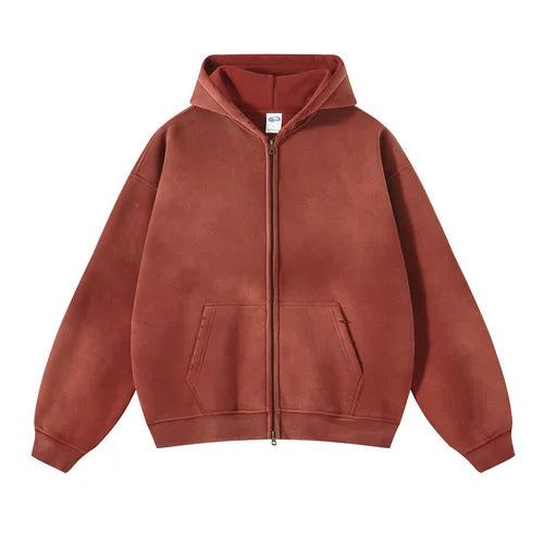 Warmer, lässiger Herren-Kapuzenpullover mit Reißverschluss – Oversize, Plüsch, Winter