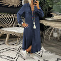 Shirt Jeans Dress Women Long Elegant Splice Dress with Turn Down Collar Summer Fashion