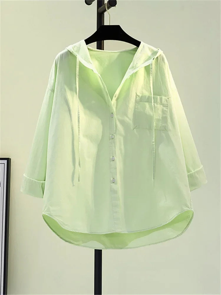 Women's Blouse in Soft Cotton with Hood, Casual Relaxed Fit for Everyday Comfort and Style