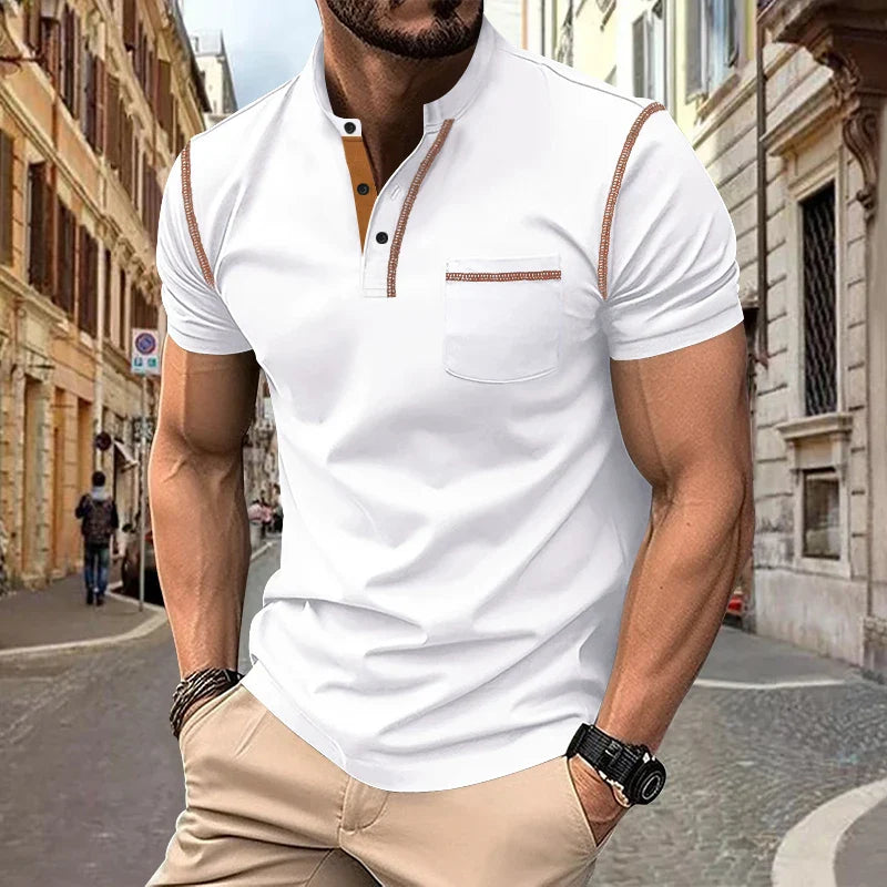 Sommerliches, europäisch-amerikanisches Herren-Polohemd mit Stehkragen