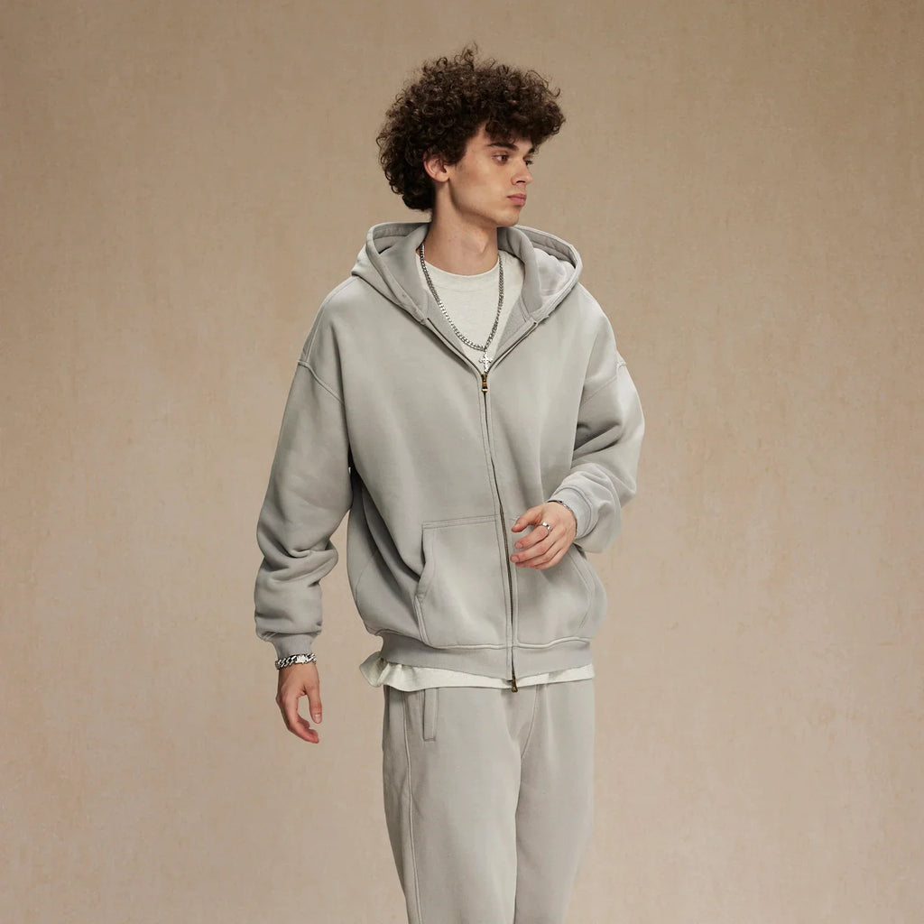 Warmer, lässiger Herren-Kapuzenpullover mit Reißverschluss – Oversize, Plüsch, Winter