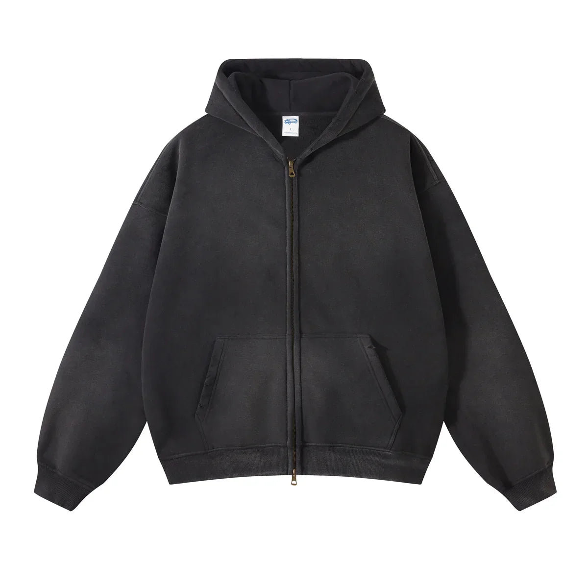 Warmer, lässiger Herren-Kapuzenpullover mit Reißverschluss – Oversize, Plüsch, Winter