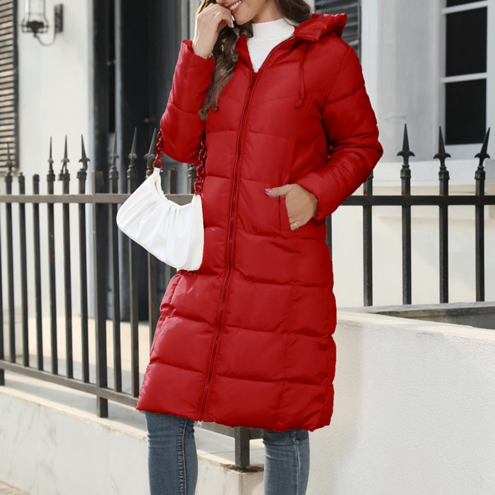 Insulating Women's Down Coat - Hooded Quilted, For Winter
